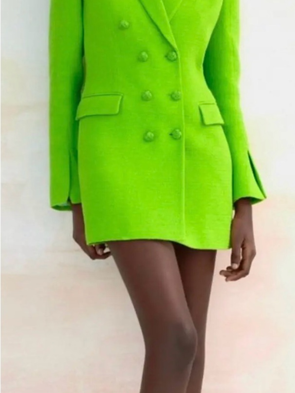 Zara Lime Green Double-Breasted Blazer Dress